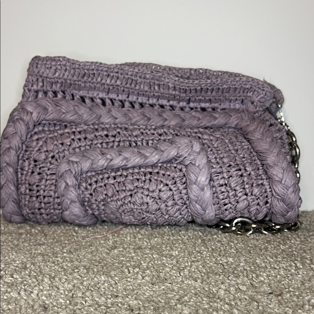 Zara Purple Woven Raffia Chain Shoulder Bag – Summer Statement Clutch